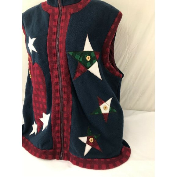 Unbranded sz XL fleece vest zip front primitive country design NWOT - Picture 2 of 7
